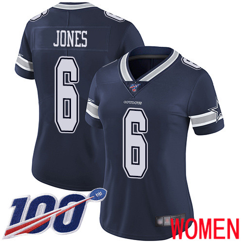 Women Dallas Cowboys Limited Navy Blue Chris Jones Home 6 100th Season Vapor Untouchable NFL Jersey
